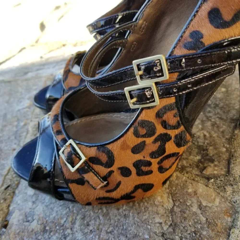 Linea Paolo Jenera Calf Hair Leopard Peep Toe Pump